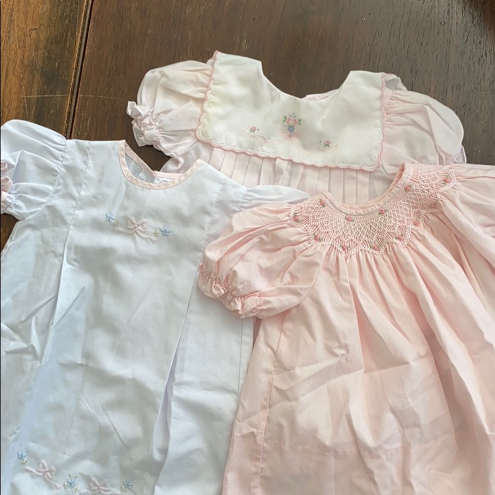 Nb gown 6m smocked dress 3 m stitched romper